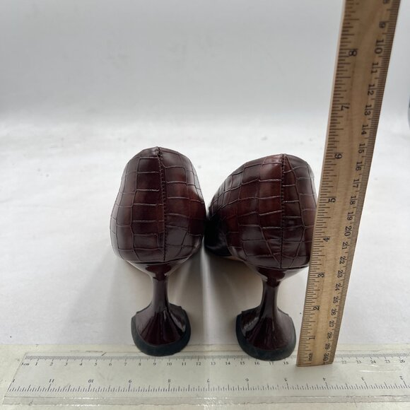 YDN Brown Alligator Pointed Toe Slip on Pumps Special High Heel Shoe for Lady - Picture 5 of 8